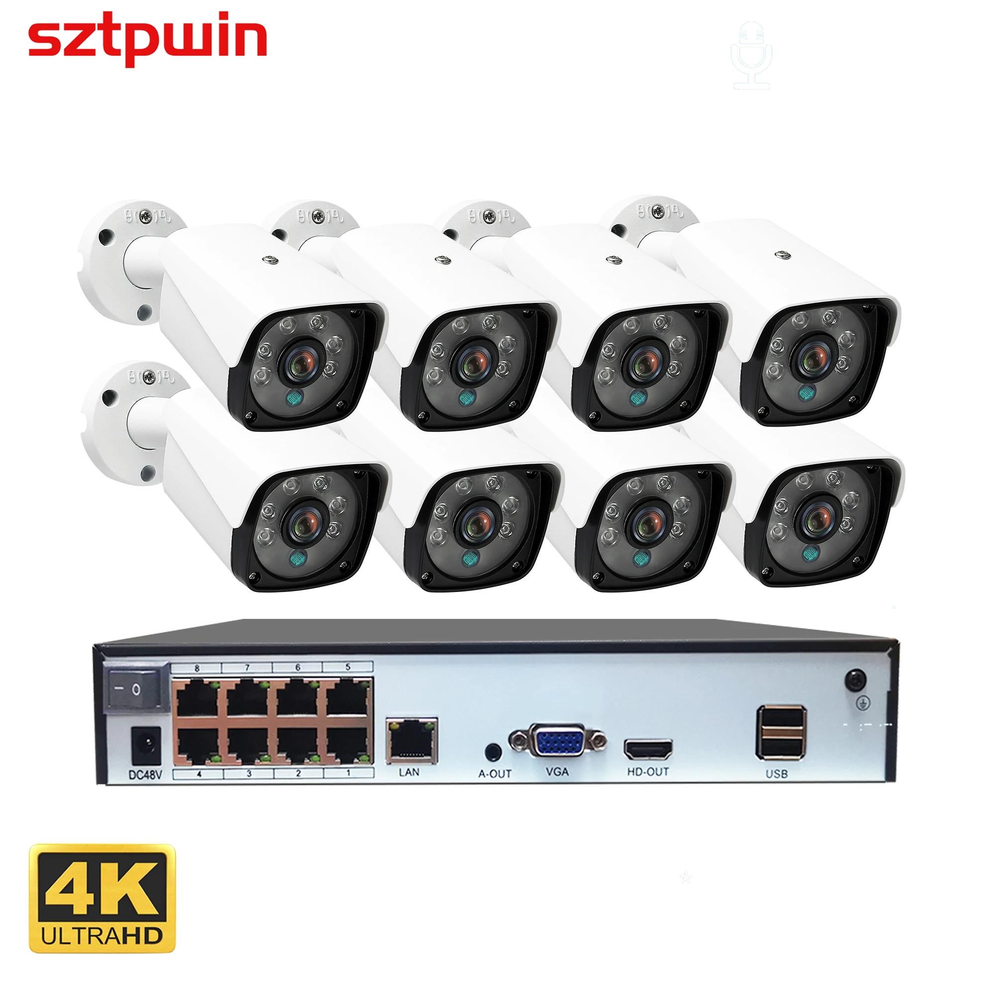 

H.265+ 8CH 4k 8MP POE Security System Kit Audio Recorder Rj45 Face Detection IP Camera Outdoor Waterproof CCTV Video NVR Xmeyte