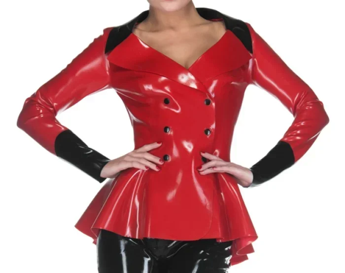 Резиновый топ Красная куртка Размер мода Oberteil Gummi Jacke Латексная рука сегмент