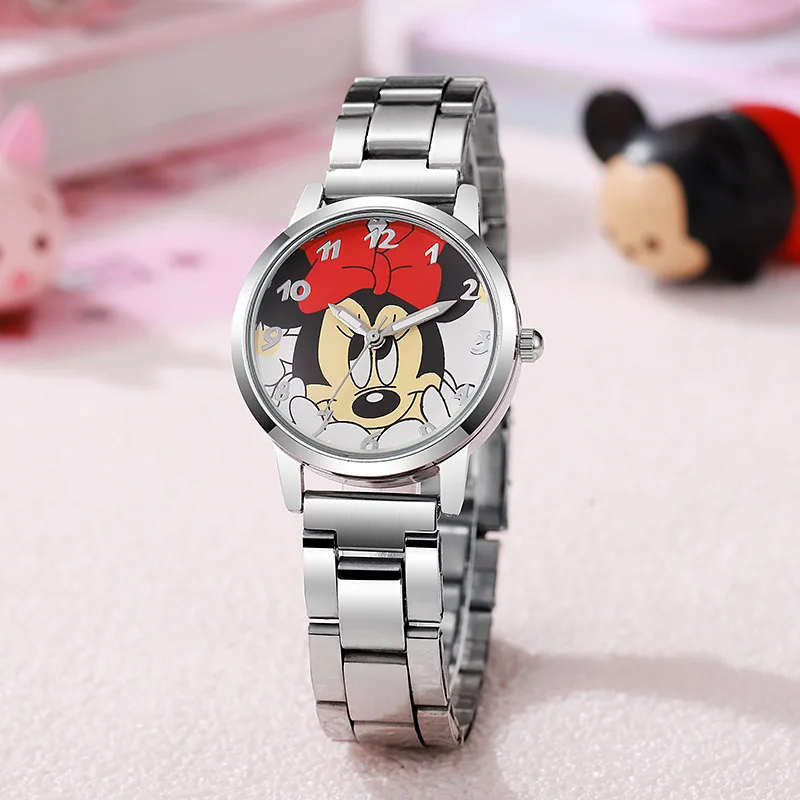 Фото Детские часы DISNEY с Микки Маусом и Минни, студенческие наручные часы с героями мультфильмов Aolly, стальные кварцевые часы для детей 5-15 лет, подарок №3