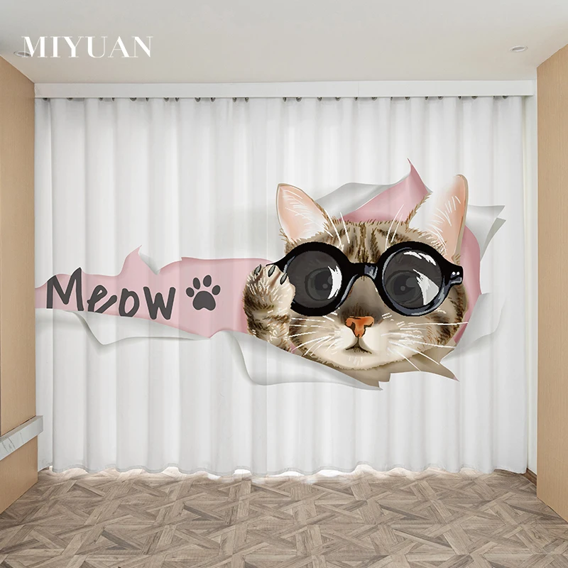 Custom Home Living Room Shading Decorative Curtain Textile Decoration Bedroom Curtains Cat Pattern 3D Digital Printing |