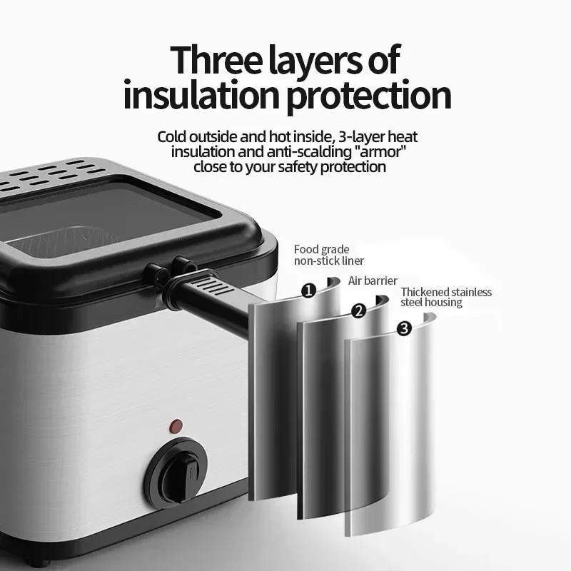 Бытовая электрическая фритюрница из нержавеющей стали. Для жарки куриных