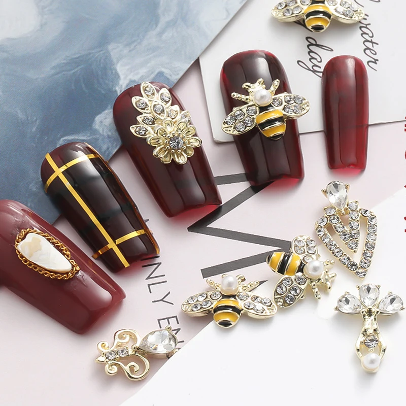

Nail Charm Enhancements Bee Alloy Bowknot Diamond Metal Rhinestone Japanese Jewelry Nail Art Decoration Sparkling Cute Style