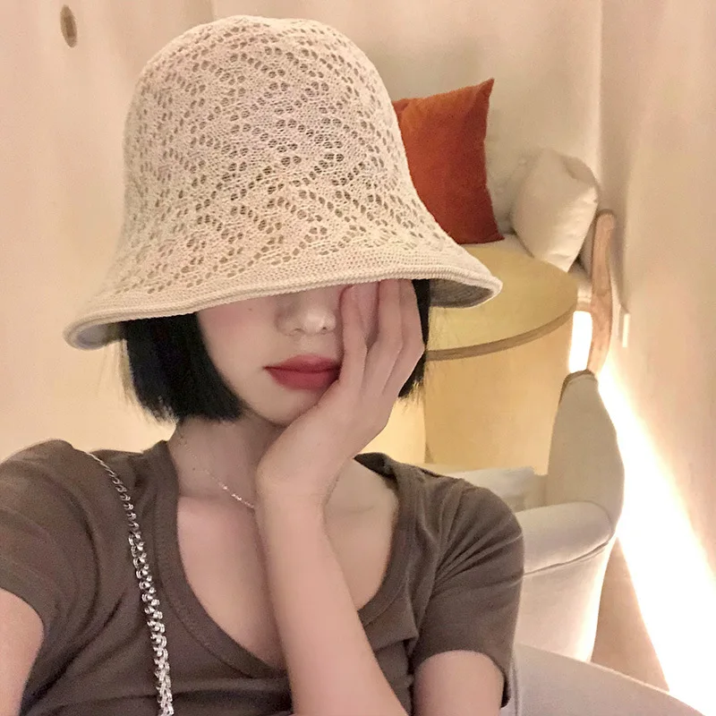 

Woven Fisherman Hat Women's Summer Sunshade Sunscreen Breathable Face Small Bucket Hat Japanese Wild Big Head Hat Tide