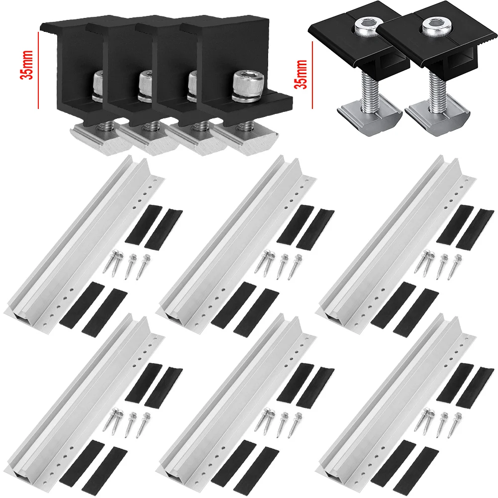 

Solar Modules PV Bracket Trapezoidal Sheet Flat Roof Aluminium Mounting Rail For 30/35mm Solar Panel Mounting Rail Fixing Clamp