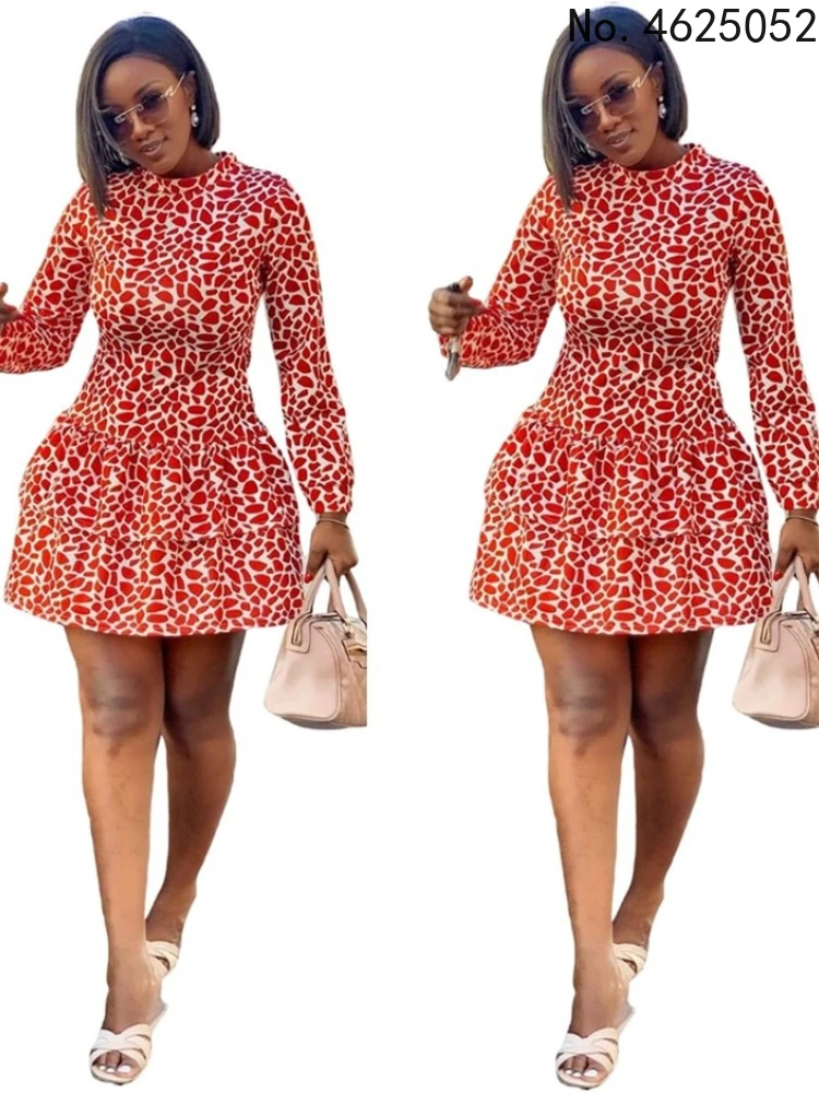 

2020 summer sexy african women o-neck long sleeve printing polyester mini dress