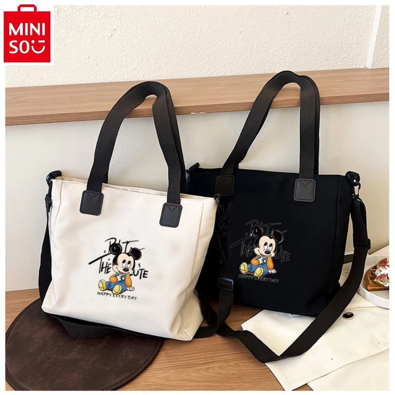 MINISO Холщовая Сумка-тоут с изображением Диснея Микки модная вместительная
