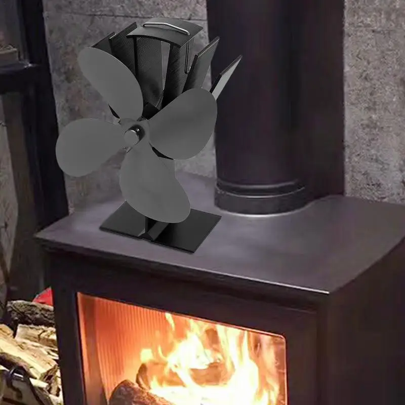 

Black Stove Fan 4 Blade Fireplace Fan Heat Powered Komin Wood Burner Eco Fan Friendly Quiet Home Efficient Heat Distribution