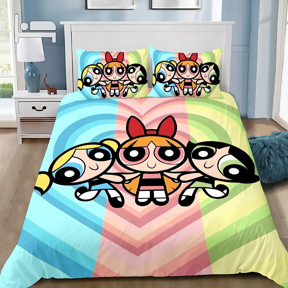 Duvet Cover Pillowcase Bedding Set Anime Powerpuffs Girlss Adult Boy Girl Bedroom Decoration Children Single Double Large Size