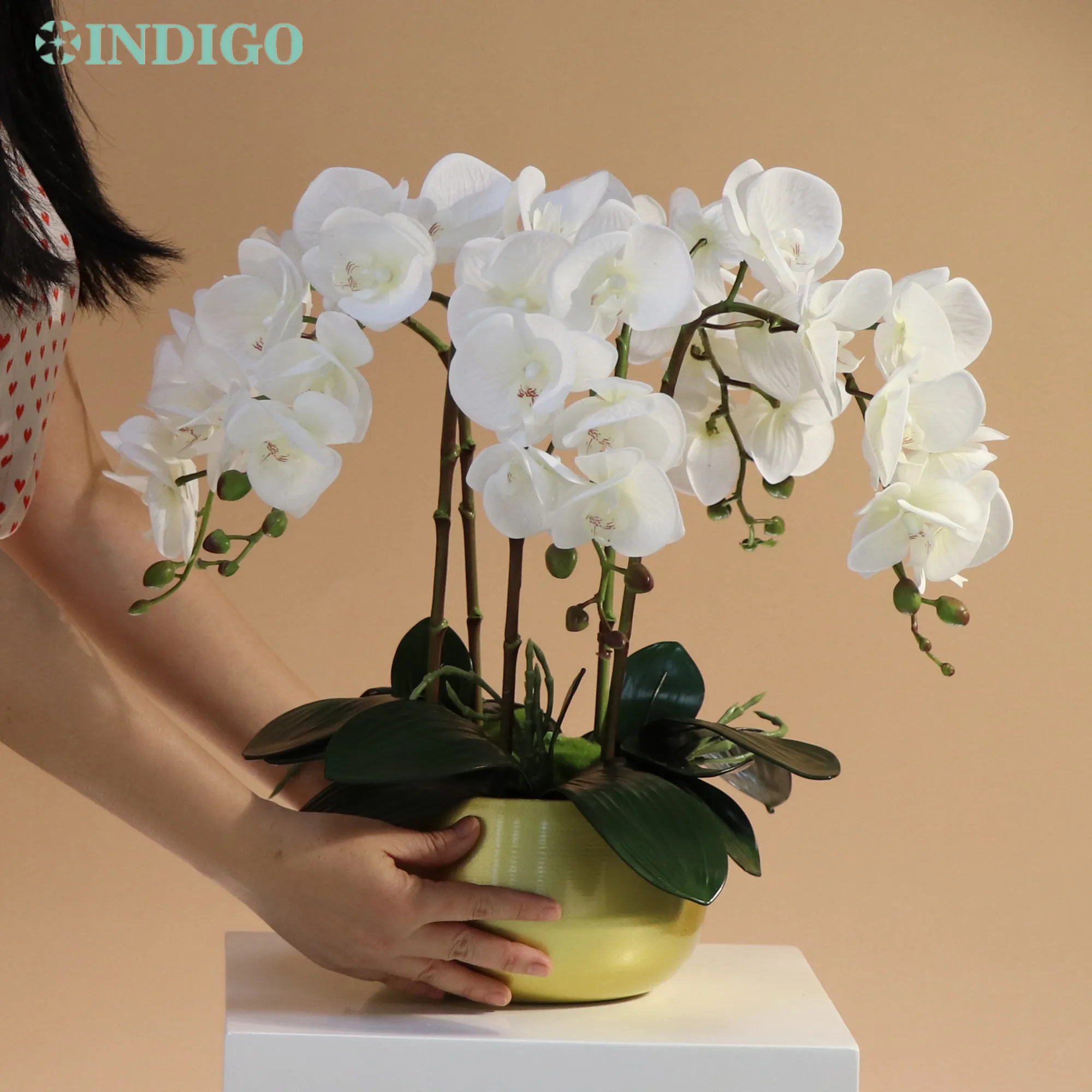 

Орхидея белая, Орхидея «сделай сам» (5 шт., орхидея + 4 шт. Моха + 3 шт. листьев + горшок), декоративный цветок-бабочка, центральный элемент цвета и...