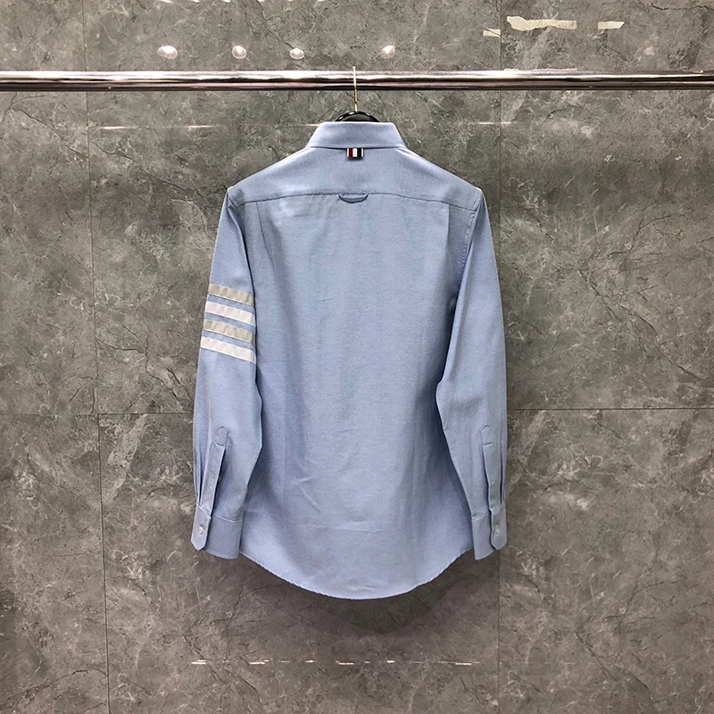 TB THOM Men's Dress Shirt Regular Fit Oxford Solid Buttondown Collar Clothing Classic 4 Bar Striped Long Sleeve Wholesale  Shirt