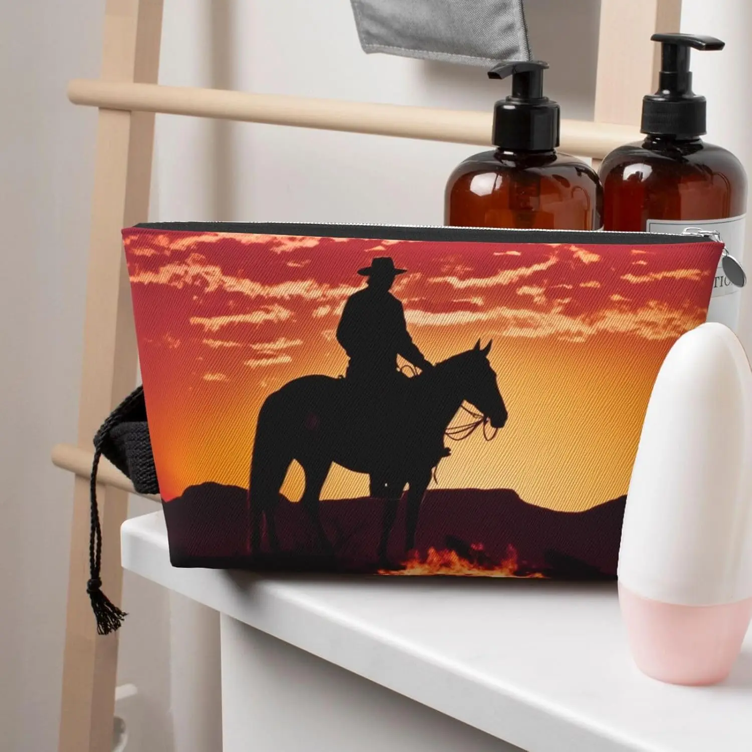 Кожаная дорожная косметичка с принтом Cowboy West