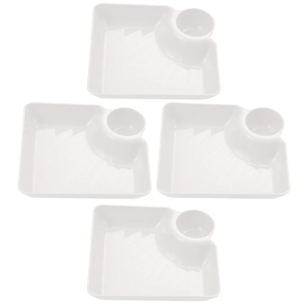 

4 Pcs Plastic Dessert Plates Dumpling Tray Food Serving Platter Side Dish Square 18.3X18.3CM French Fries White Pp