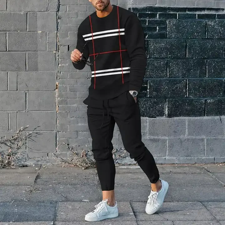 Мужские футболки и брюки с длинным рукавом синие комплекты из двух предметов