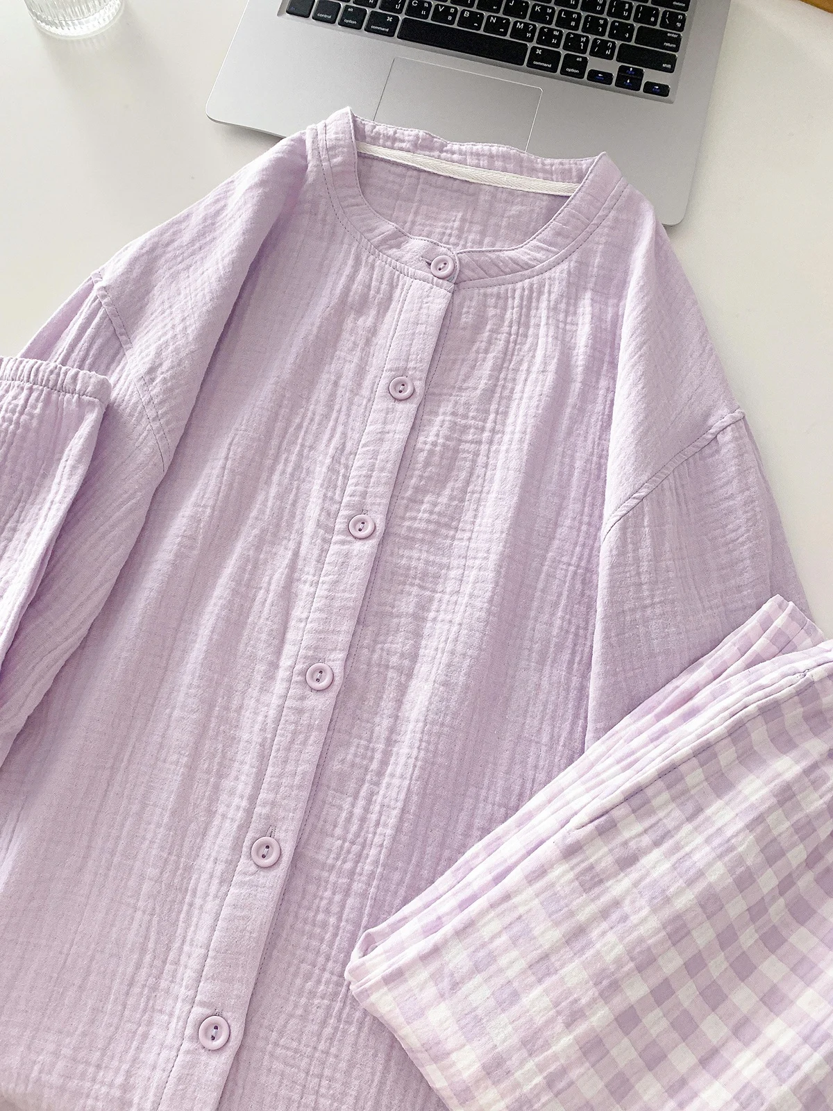 Японская мода клетчатая пижама без принтов весенне-осенняя из чистого хлопка