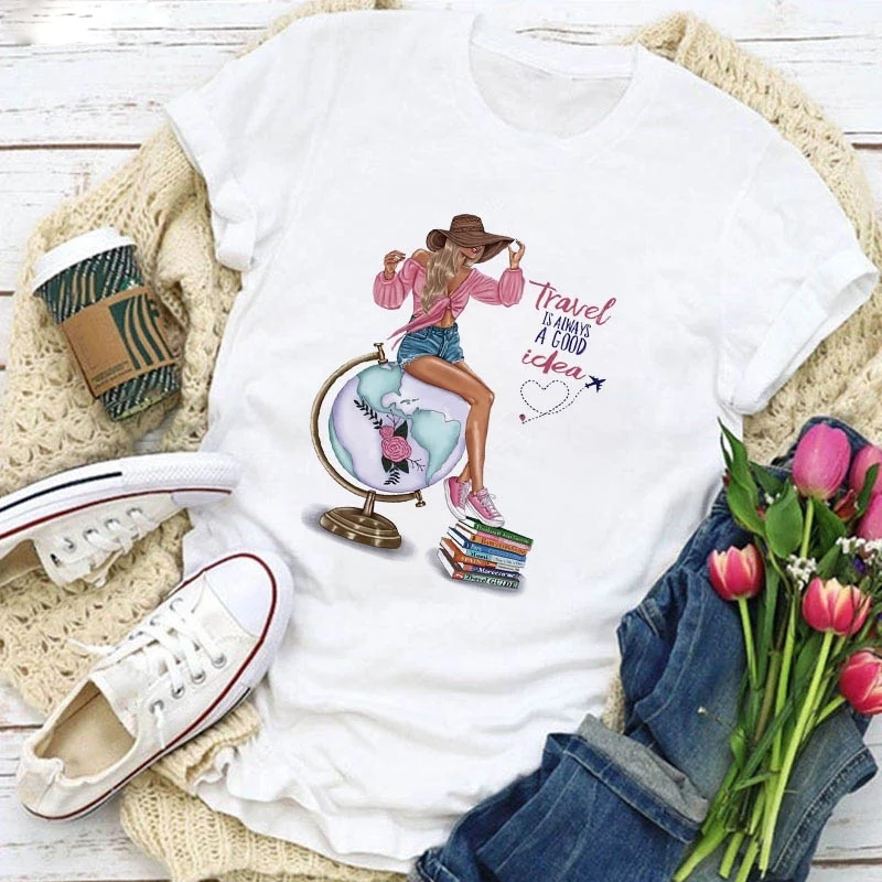 

Summer Women T Shirt Casual Tops Tee White Short Sleeve T Shirt Woman Beauty of Bouquet Printed Harajuku Lady T-shirt Clothing