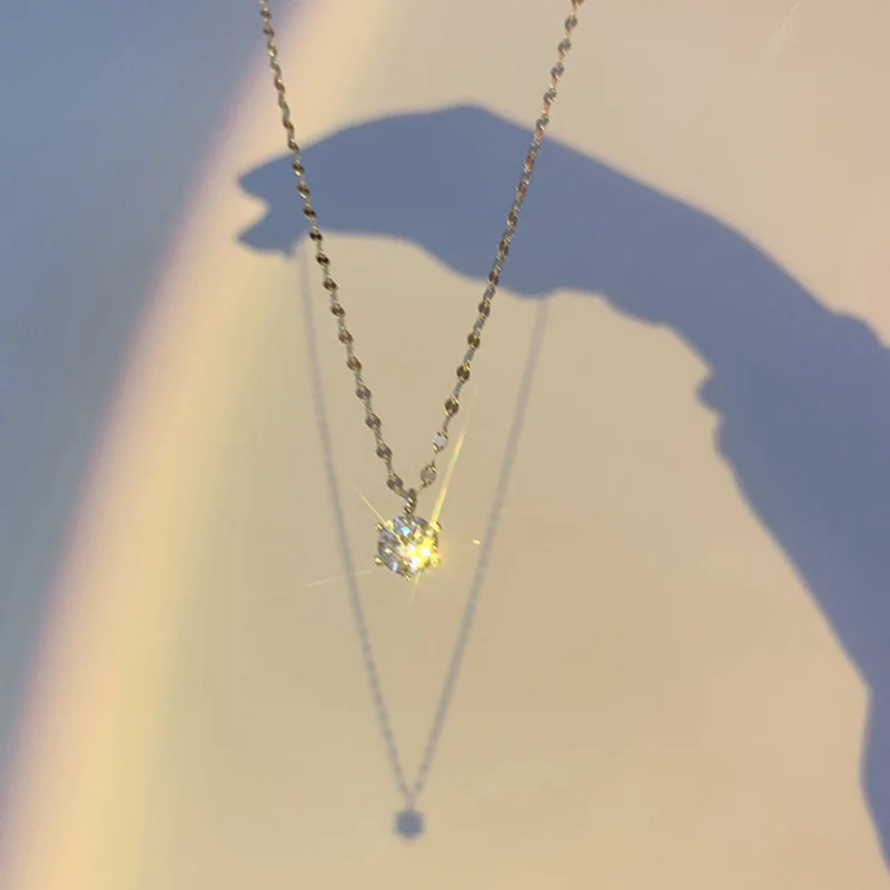 

14k yellow gold plated fashion small fresh six claw single diamond necklace for womem 2021 new wedding girlfriend birthday gifts