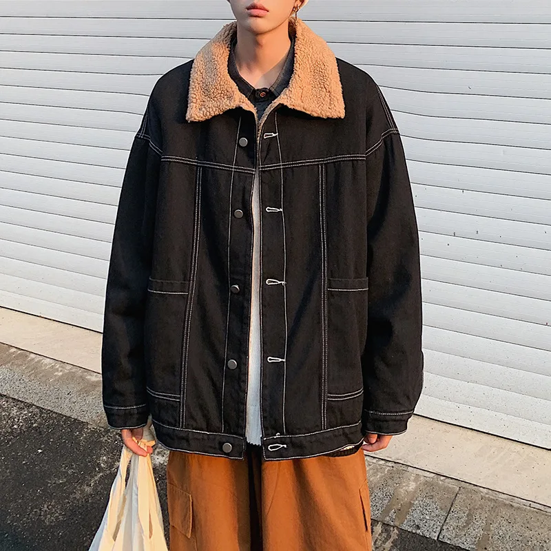 Осенне-зимнее джинсовое пальто из овечьей шкуры Мужская Флисовая и тяжелая