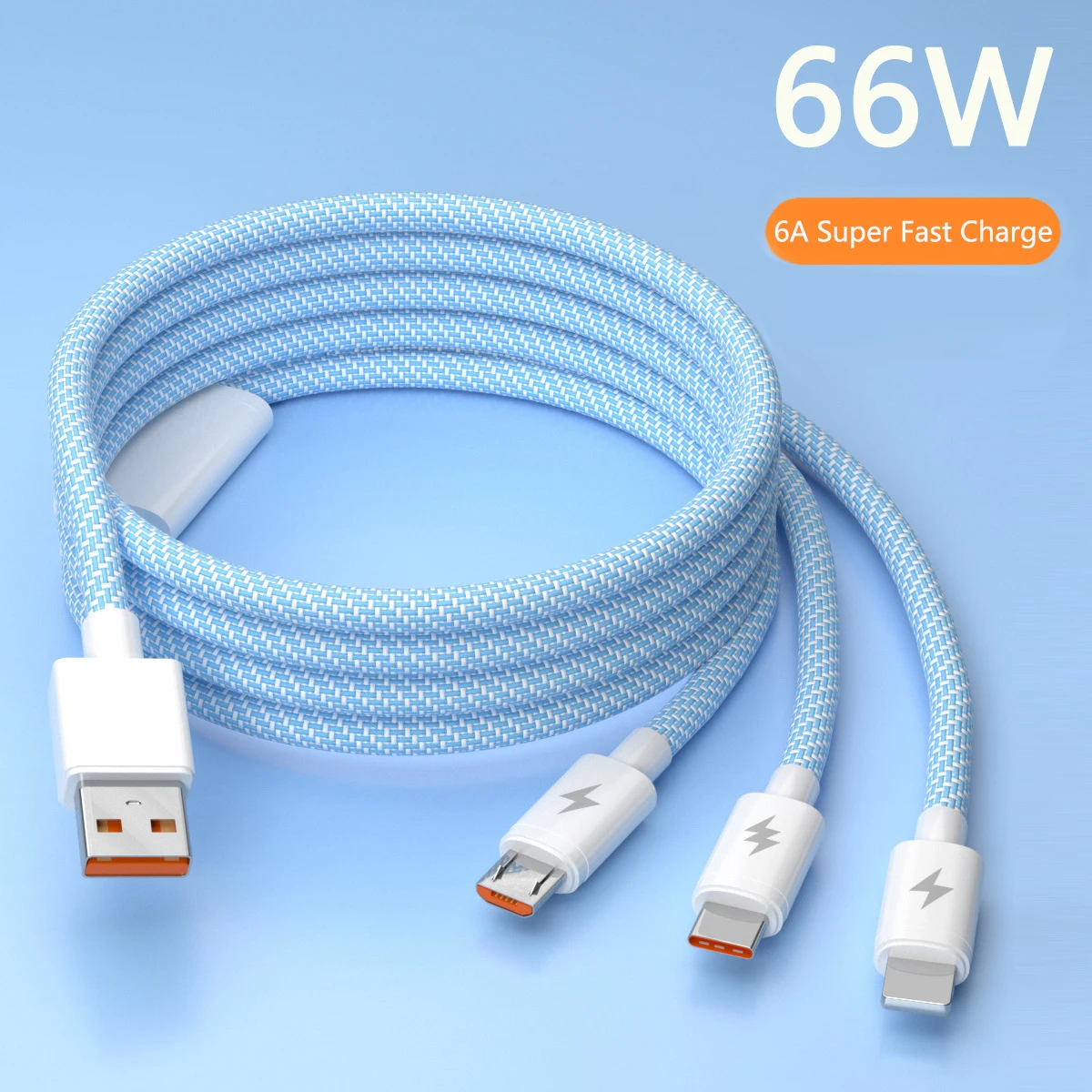 

3 в 1, USB-кабель для быстрой зарядки, 6 А, 66 Вт