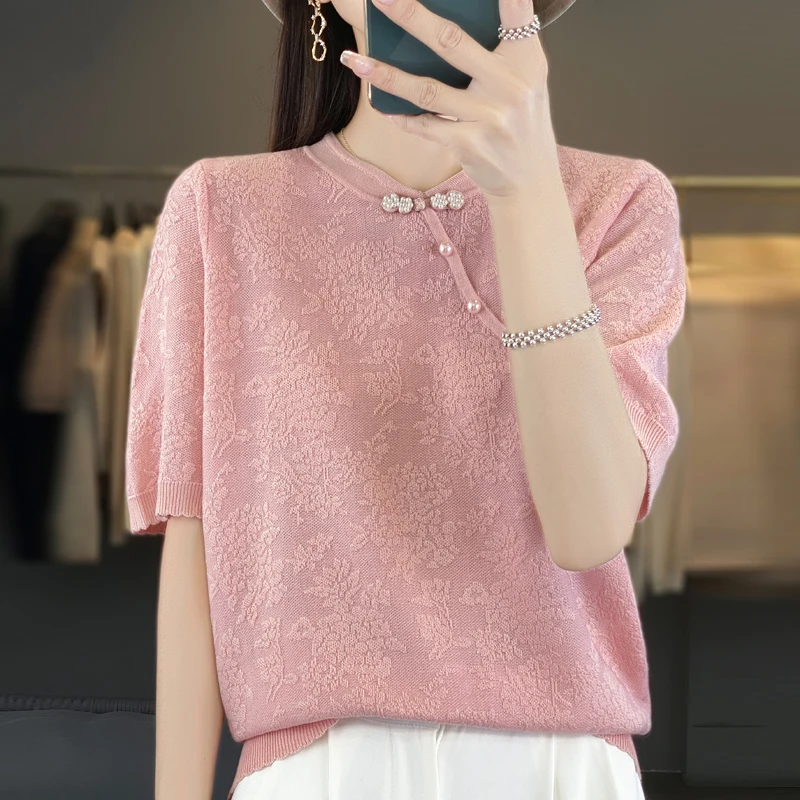 Женский пуловер-Ципао из чистой шерсти Свободный вязаный жилет на бретелях лето