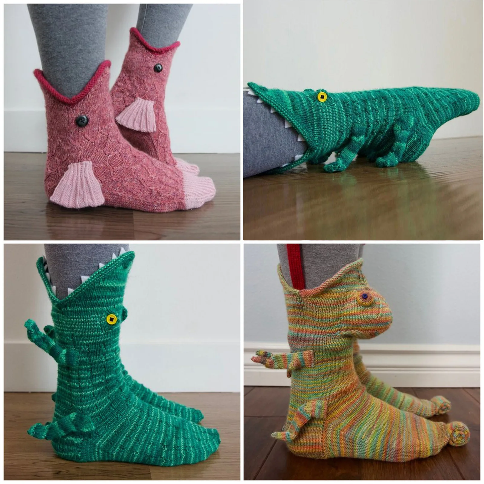 New Christmas Socks Shark Fish Chameleon Crocodile Knitted Socks  Cute Novelty Unisex Winter Warm Floor Sock Men Women Xmas Gift