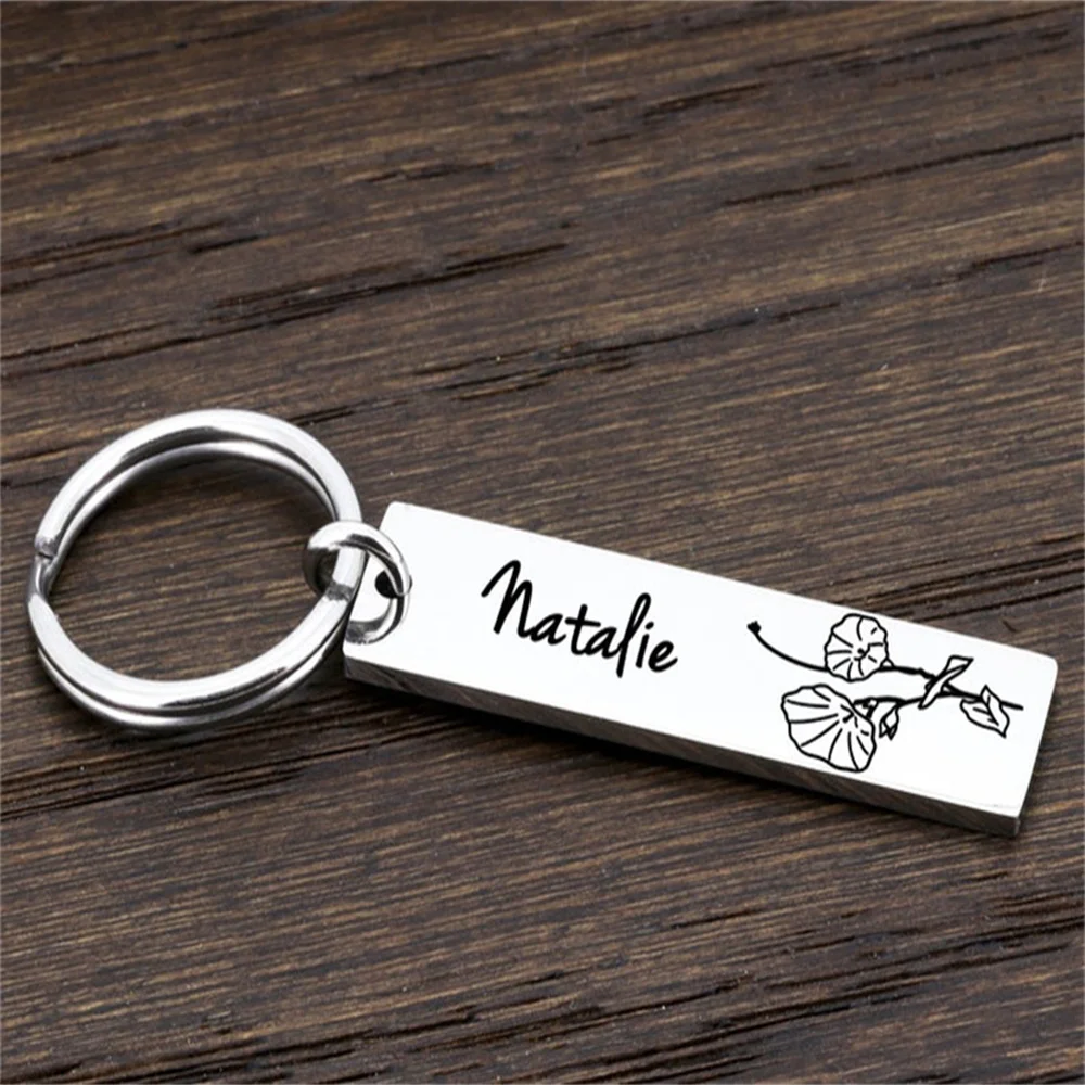 Custom Keychain Mom's Gift Mother's Day Gift Birth Flower Keychain Personalized Stainless Steel Keychain Custom Name Wholesale