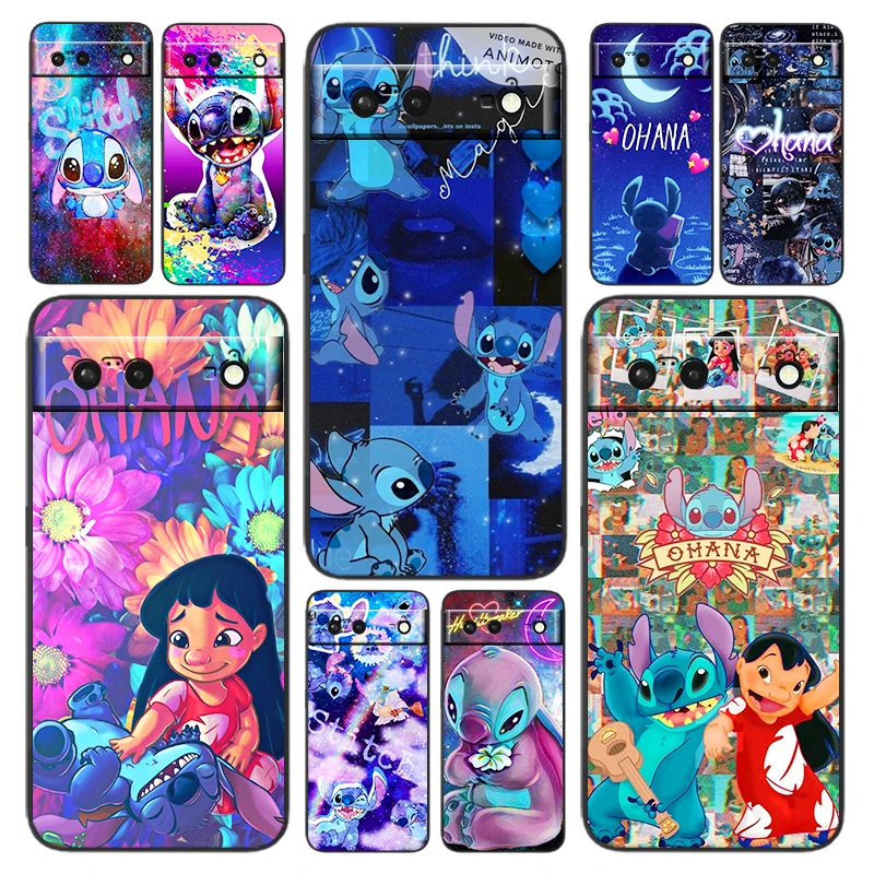 

Disney Stitch colorful style Phone Case For Google Pixel 7 6 Pro 6A 5A 5 4 4A XL 5G Black Silicone TPU Cover