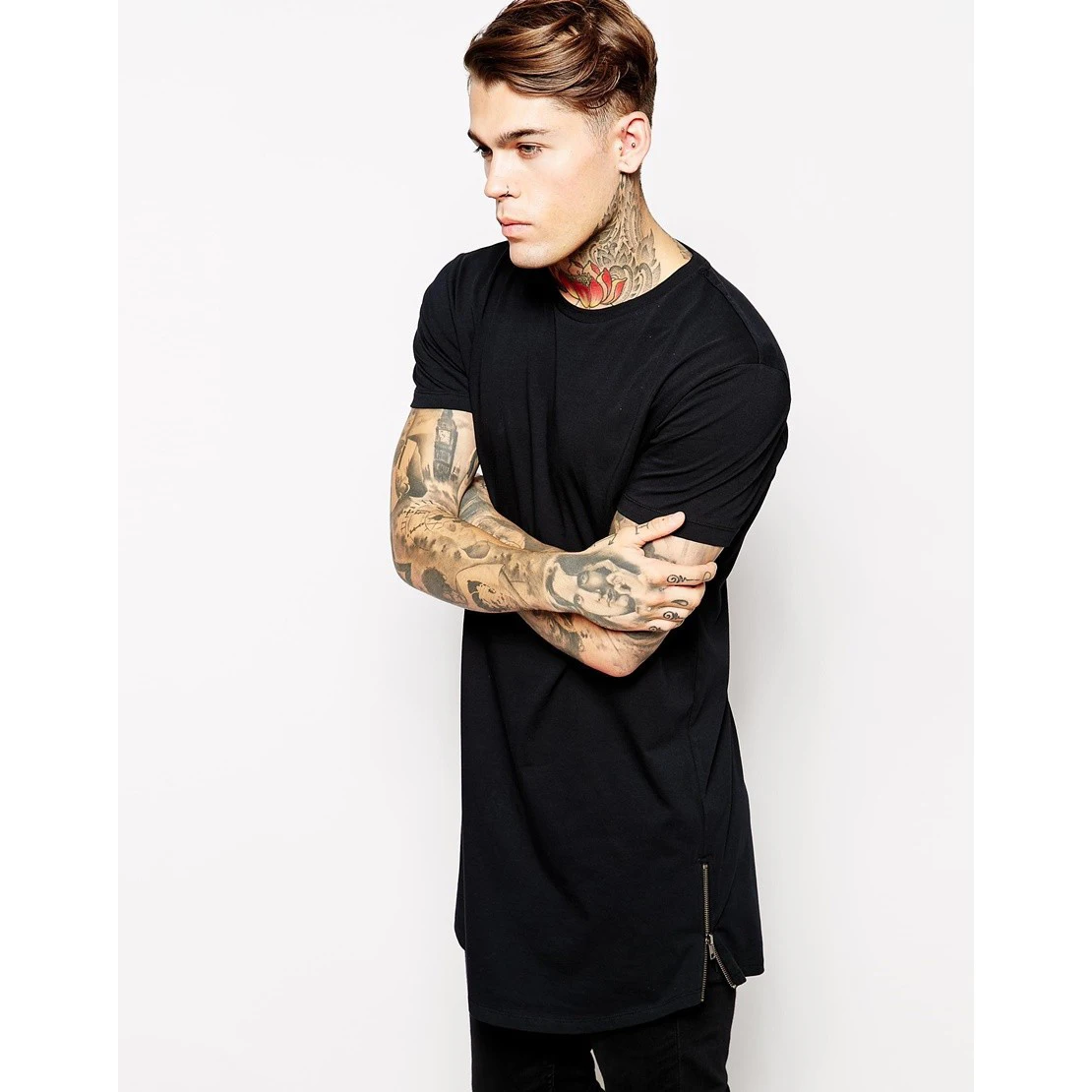 

2021 MRMT Mens Zipper Long T-Shirt Black Men's Cotton T Shirts Tee Tops Man Clothing Extra Long T Shirt For Male Brand Tee shirt