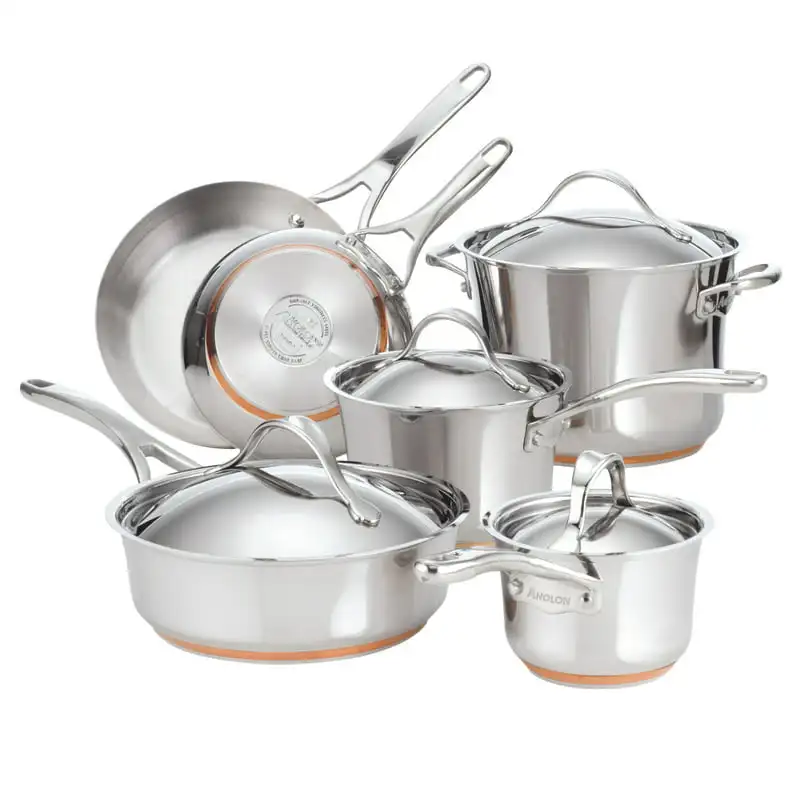

Copper Stainless Steel Pots and Pans Cookware Set, 10-Piece, Silver