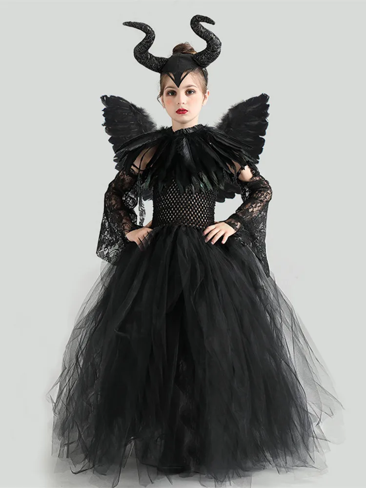 

Костюм на Хэллоуин для детей, заклинание спящего, маленькое черное женское платье, детское платье, модель 2023 Queen