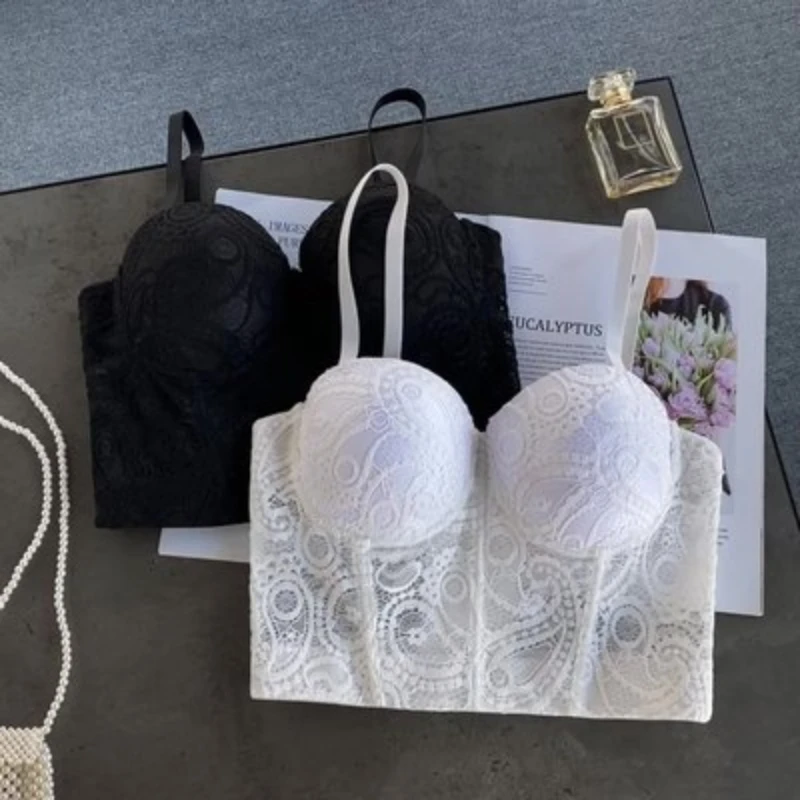 

Spaghetti Strap Lace Patchwork Femme Tanks Camisoles Sexy Croset Crop Tops With Built in Bras Almighty Casual Hotsweet Tank Cami