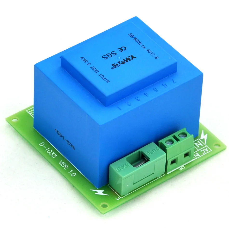 

CZH-LABS Primary 230VAC, Secondary 2x 12VAC, 20VA Power Transformer Module,D-1033/W, AC12V.