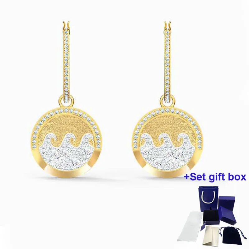 

Высококачественные модные очаровательные серьги SWA, Сияющие серьги в виде волн, красивая подарочная коробка, бесплатная доставка