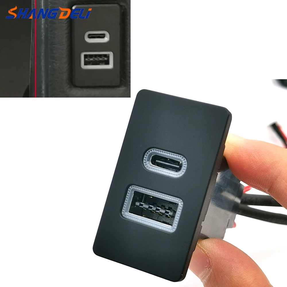 

Автомобильное зарядное устройство QC3.0 USB TYPE-C 43 мм * 24 мм, разъем для зарядки телефона, подходит для Toyota Corolla Camry LC80 LC95