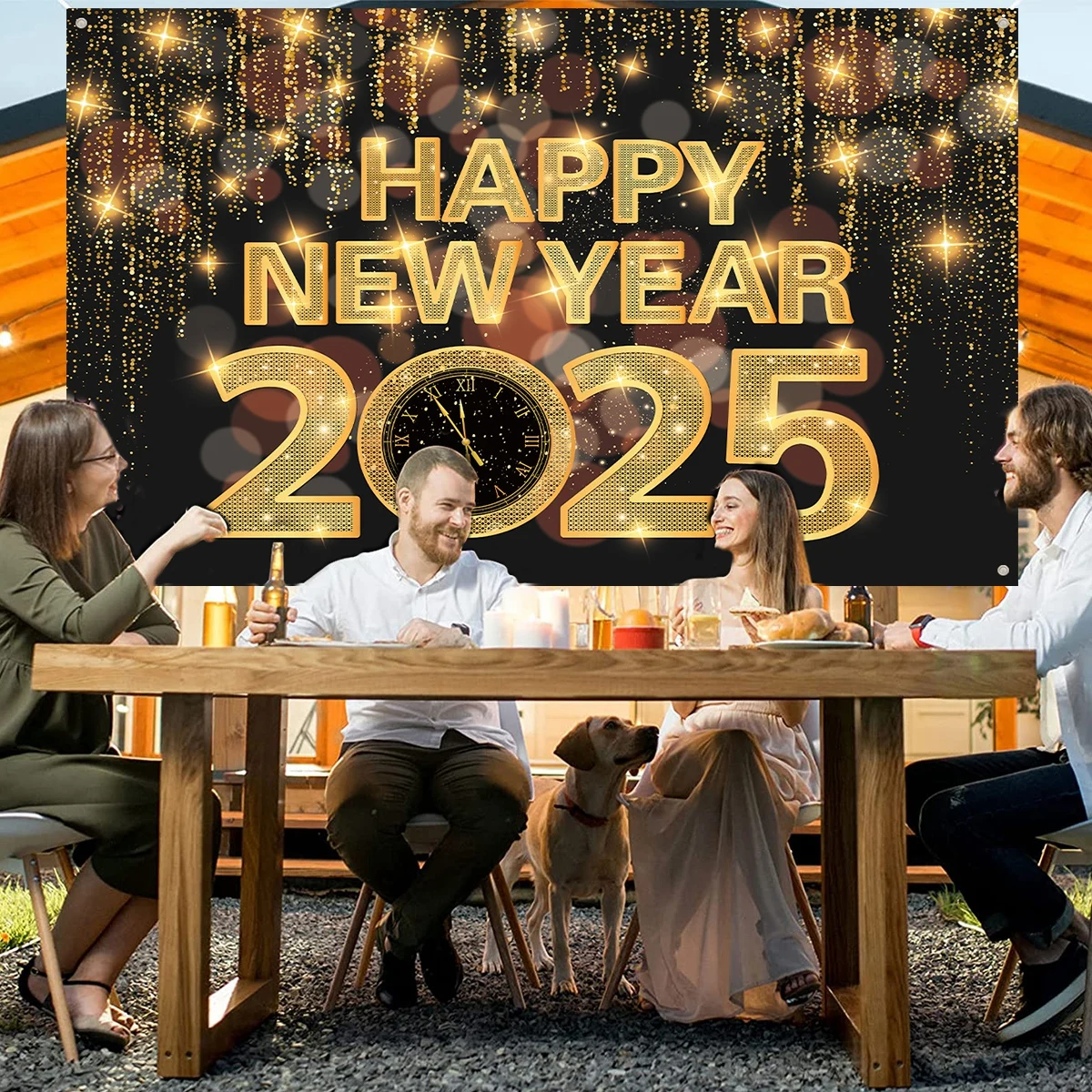 Черный золотой Новогодний фон баннер 2025 с новым годом Рождество фотоподарки