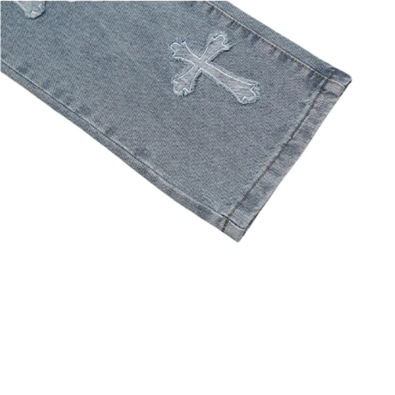 Retro Y2K Embroidered Men's Jeans European And American High Street Cross Hip Hop Tide Brand Straight Loose Pants Ins Hot Sale 2