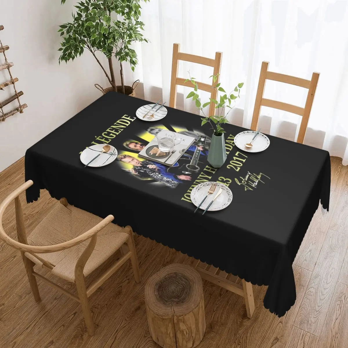 

Rectangular Waterproof Oil-Proof Johnny Hallyday Tablecloth Table Cover 40"-44" Fit France Singer Table Cloth