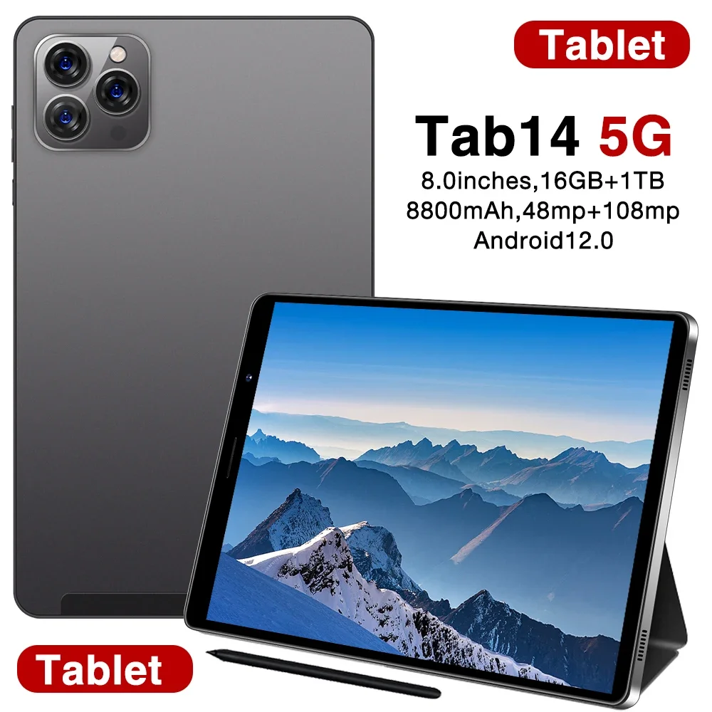 Оригинальная версия Tab14 8 дюймов Android 12 Bluetooth 16 ГБ 1 ТБ GPS WPS