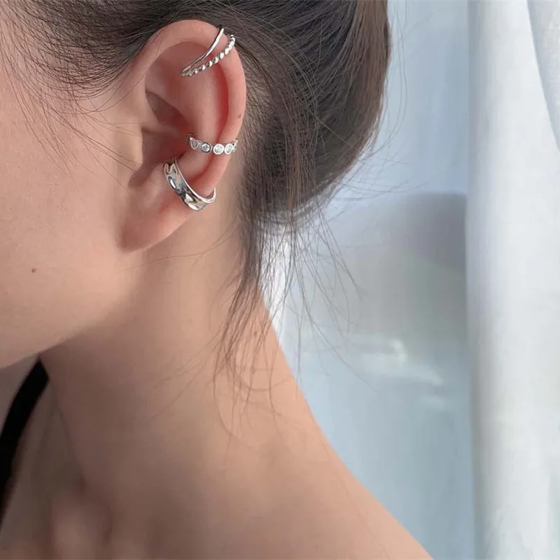 

OIMG Silver Color 1PC Zirconia Clip On Earrings for Women Geometric Ear Cuff Without Piercing Earring Girl Party Punk Jewelry