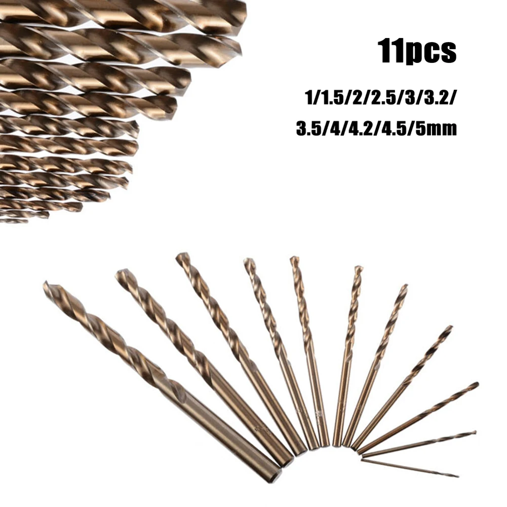 11pcs HSS-Co 5% M35 Cobalt Round Shank Drill Bit Set 1-5mm Auger Drill Bit For Stainless Steel Wood Metal Drilling Power Tool