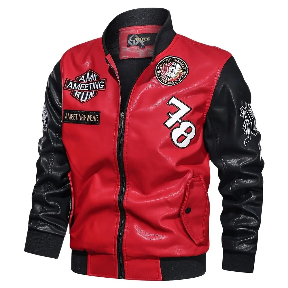 

Men's Embroidery Leather Jacket 2023 New Men Stand Collar Baseball Uniform Jackets Coat Male Winter Warm Bomber Coats Outerwear