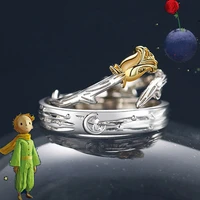 2pcs the little prince and roses couple rings a pair of open rings for men and women valentines day anniversary jewelry gift