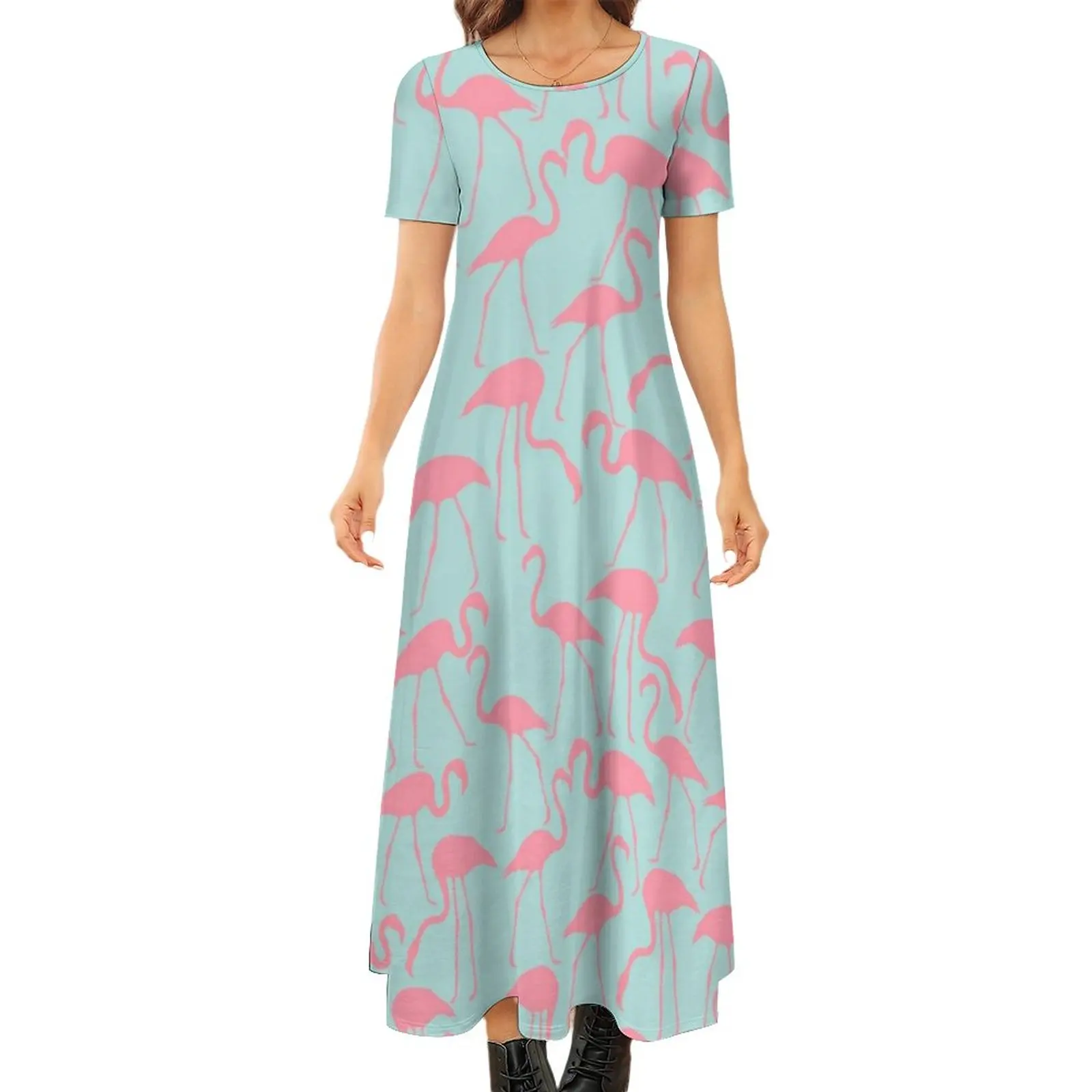 

Cool Birds Print Dress Cool Flamingos Cute Maxi Dress Street Fashion Boho Beach Long Dresses Plus Size 6XL 7XL