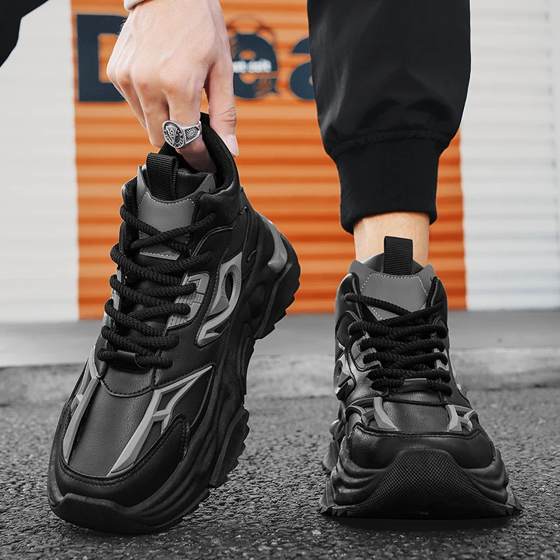 Мужские высокие модные кожаные кроссовки трендовая распродажа удобная мужская