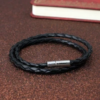 fashion european and american popular stainless steel leather bracelet mens multilayer woven leather bracelet