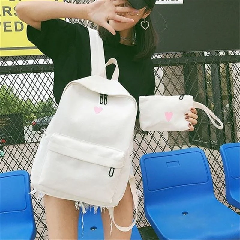 

Women's Backpack Canvas Printed Heart Yellow Backpack Korean Style Students Travel Bag Girl School Bag Laptop Backpack