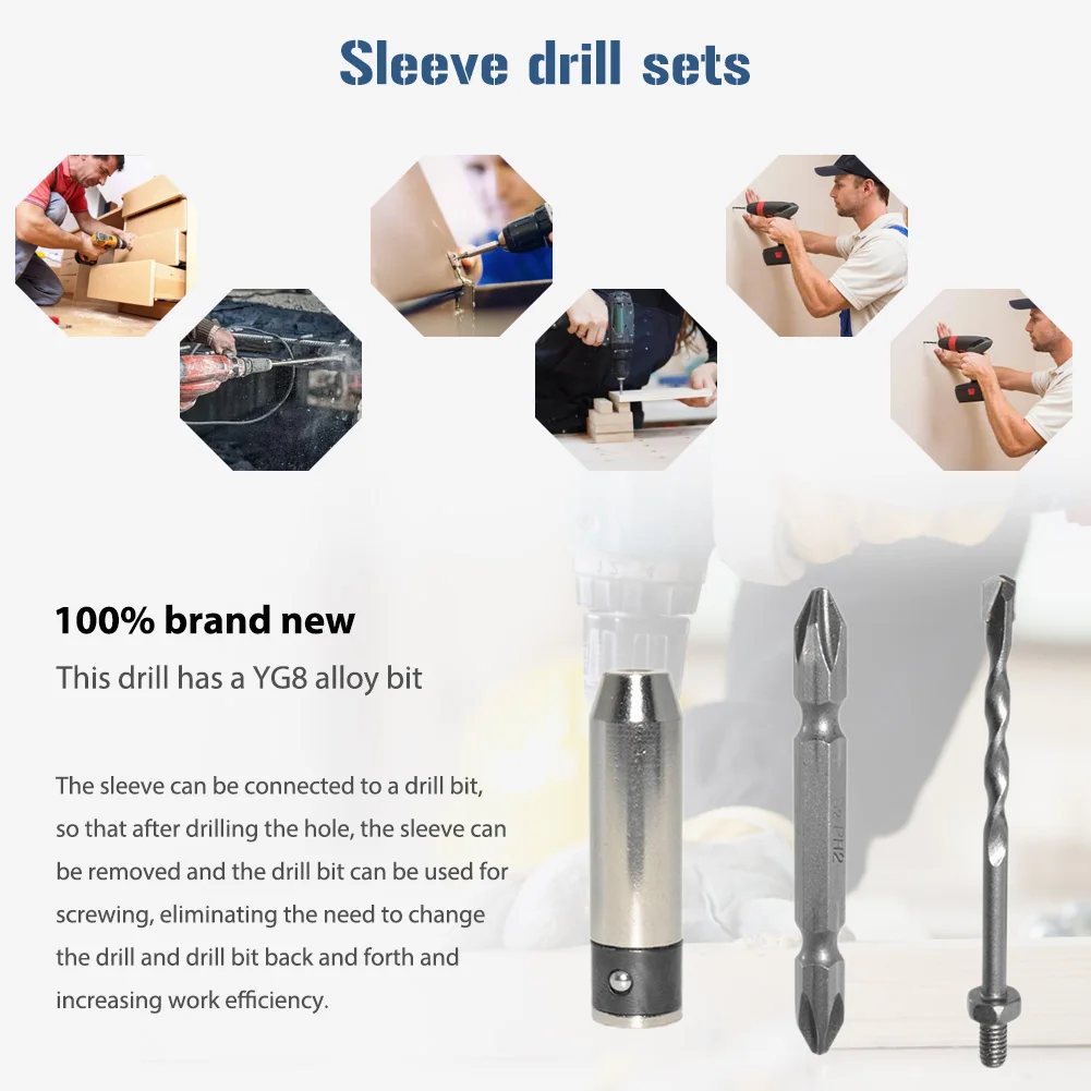 

3pcs/12pcs Socket Adapter Drill Bits Set Double Head Drill Bits for Ceramic Tile Glass Wood Processing Woodworking Hand Tool