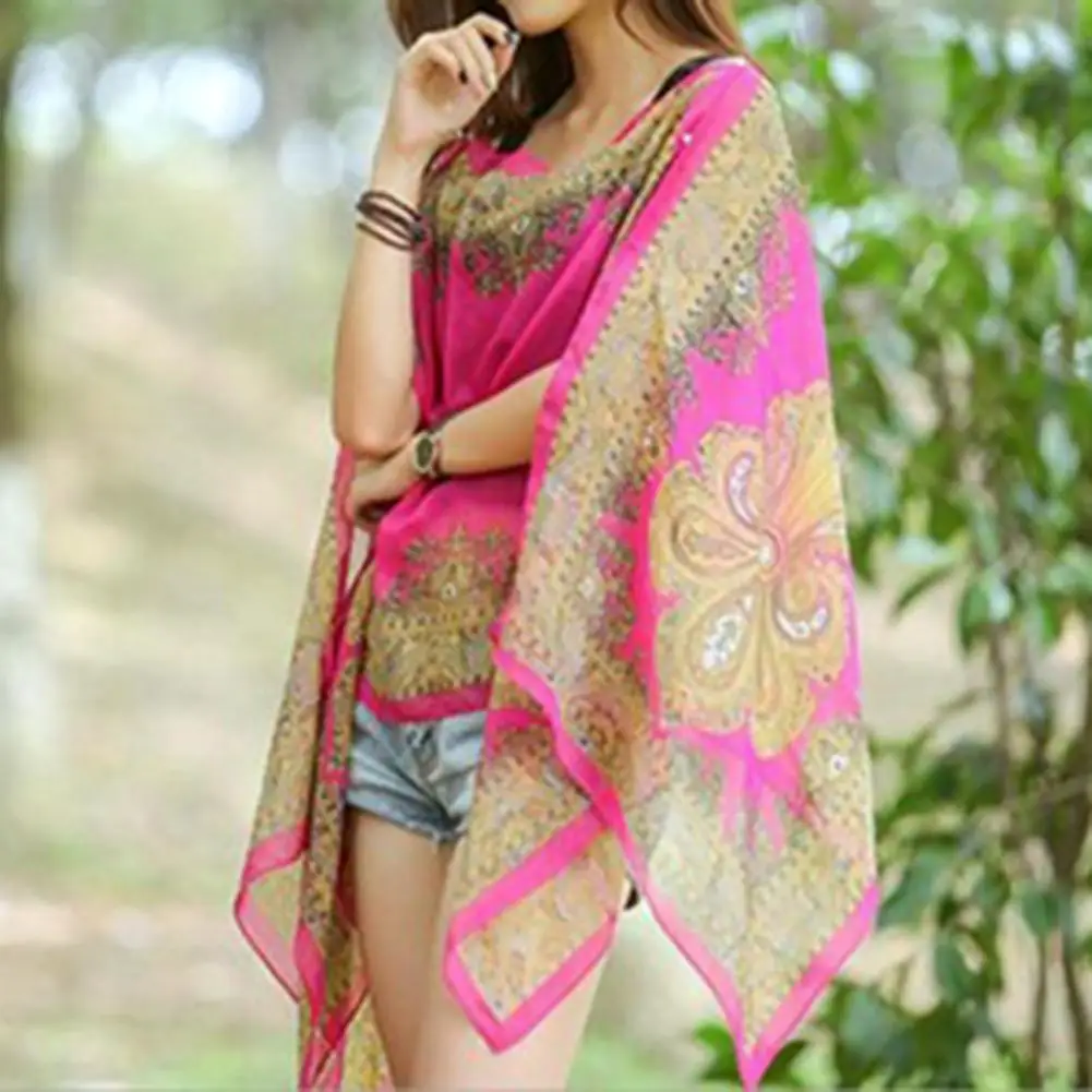 

Spring Summer Popular Elegant Vintage Bikini Cover Up Female Women Scarf Poncho Cashew Flower Print for Beach