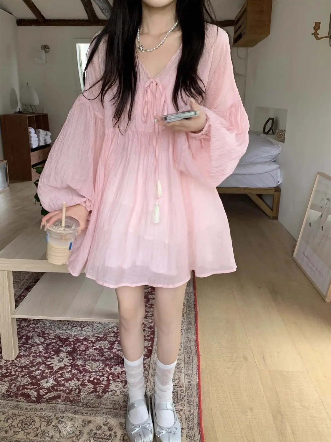 Женская рубашка с длинным рукавом и V-образным вырезом в Корейском стиле новинка