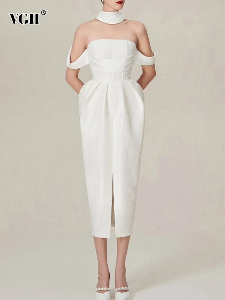 

Женское винтажное платье без рукавов VGH, однотонное облегающее платье с вырезом лодочкой, высокой талией и разрезом, Элегантная Модная одежда
