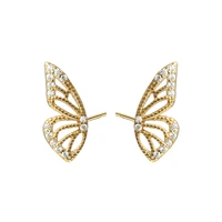 2022 hot selling fine jewellery 925 sterling silver 18k gold plated hollow zircon animal butterfly stud earrings trendy